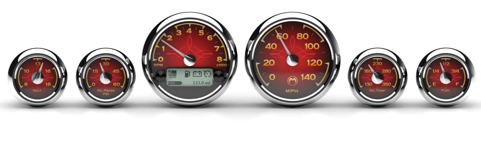 Medallion Red Classic Gauges Set 500 BRO - Harley 