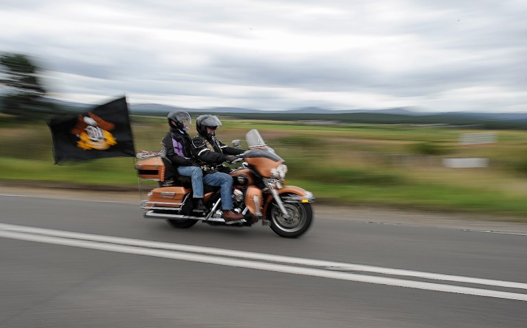 Picture by SANDY McCOOK 27th August '16 Strathspey alive to the sound of Thunder in the Glens as the 20th Harley Davidson rally visited Grantown, Nethy Bridge and Boat of Garten on Saturday afternoon during their 'rideout'.