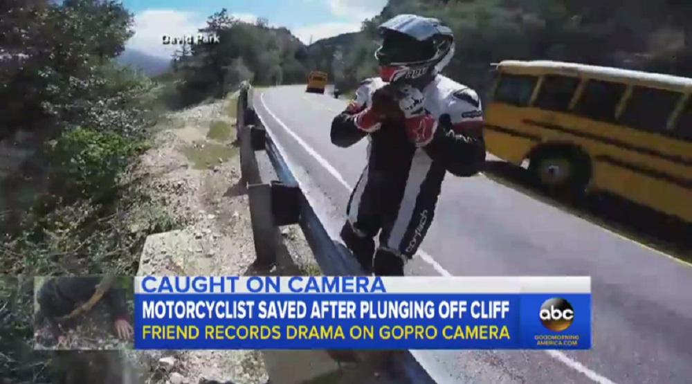 California rider survives crazy accident after taking dive off a rocky cliff.