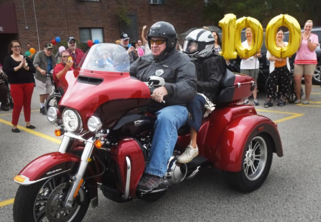 100-Year-Old Golden Girl Gets Her First Ride on a Harley!