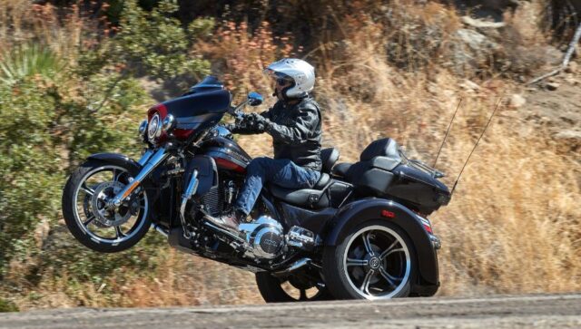 Revzilla Pops First CVO Tri-Glide Wheelie